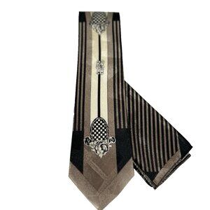 Da Ciro Boys Tie Hanky Set Beige Black Ivory 3" Wide 54" Long 100% Polyester